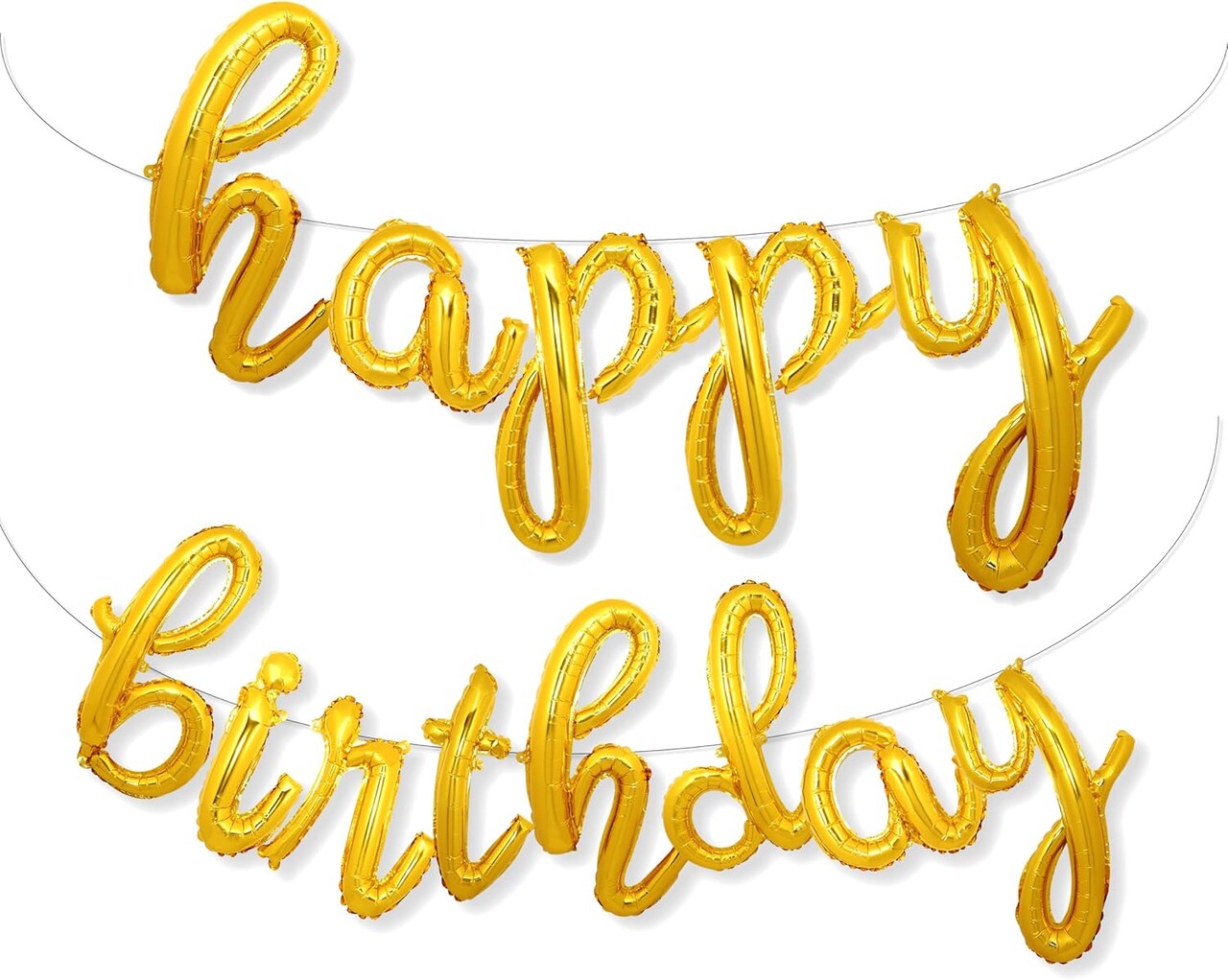 Gold “Happy Birthday” Script Balloon Banner – Cursive Foil Mylar Letters, Reusable Party Decoration for Kids, Adults, Men & Women (Gold)